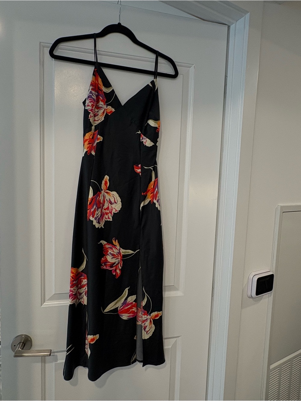 Dynamite Black Slip Dress with Red and Cream Floral Print - size XXS